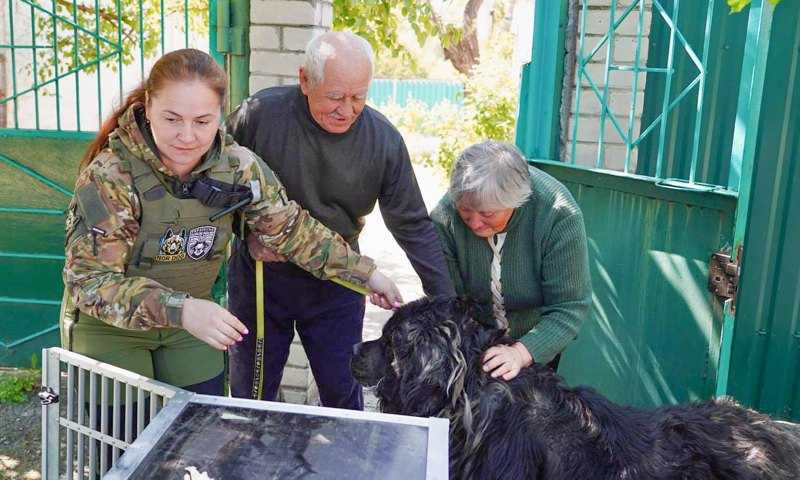 Світлана Бачуріна допомагає з евакуацією собаки