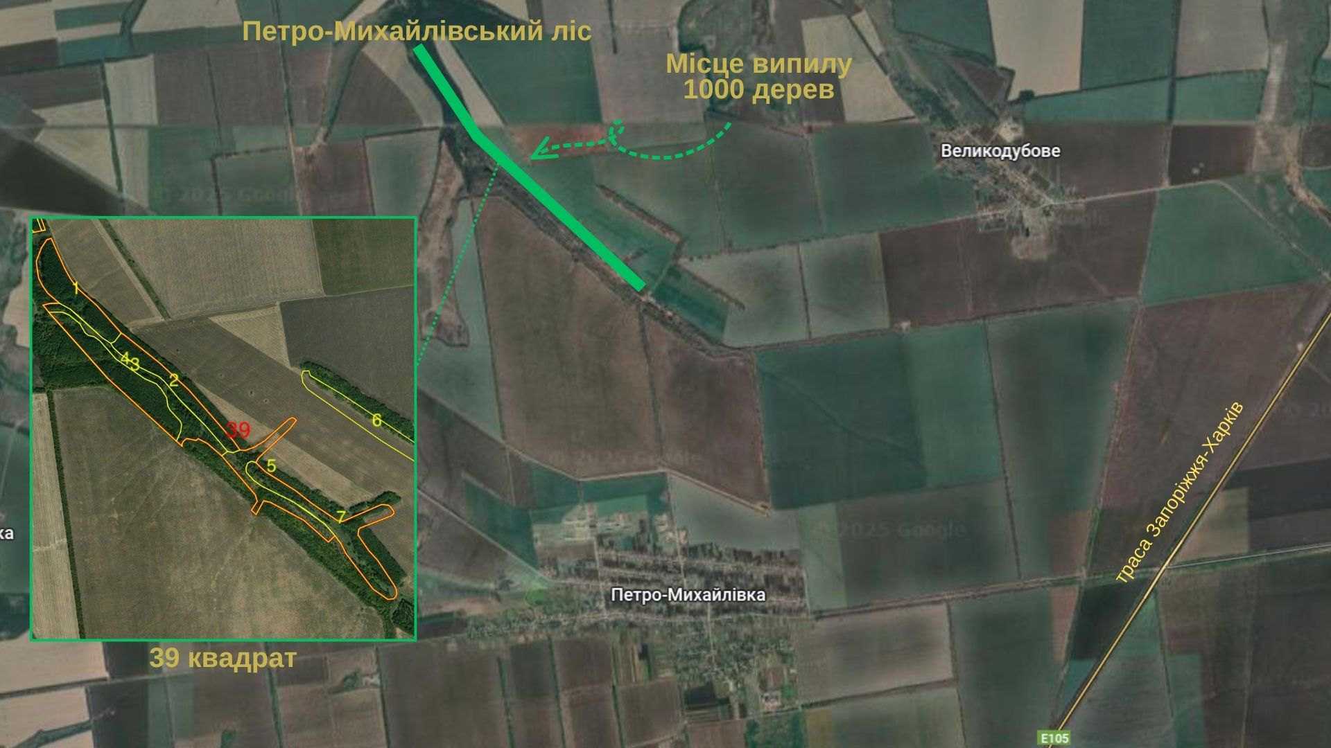 Місце на мапі, де відбулася незаконна рубка на Запоріжжі